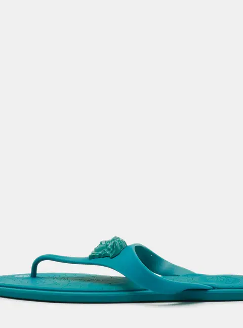 Versace La Medusa Size 37.5 Blue Rubber Thong Flats