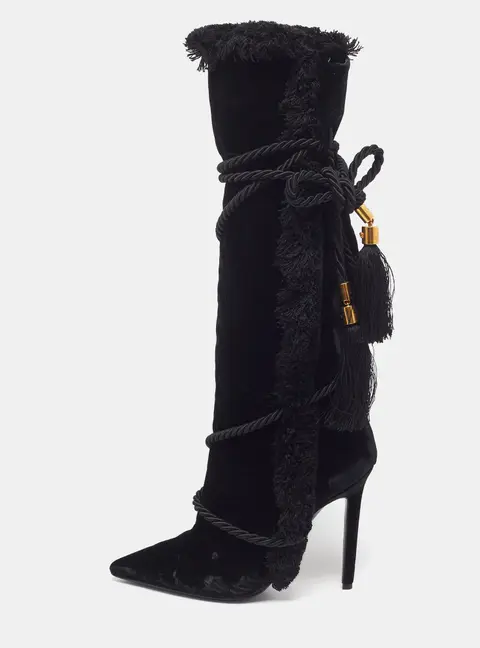 Versace Pillow Talk Size 39 Black Velvet Knee Length Boots