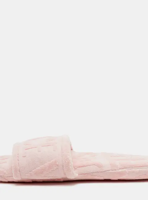 Versace Logo Allover Size 40 Pink Fabric Flat Flip Flops