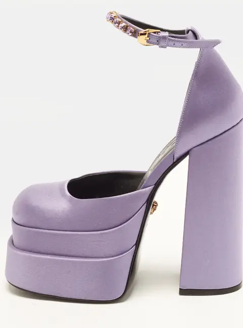 Versace Aevitas Medusa Size 37 Purple Satin Double Platform Pumps