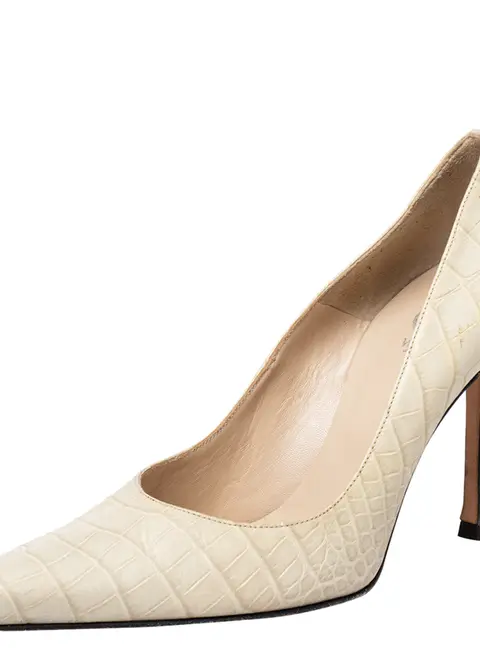 Versace Beige Croc Embossed Leather Pointed Toe Pumps Size 36