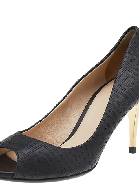 Versace Black Quilted Leather Peep Toe Pumps Size 38