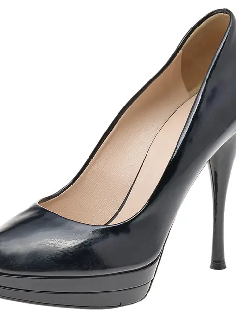 Versace Black Patent Leather Peep Toe Platform Pumps Size 38