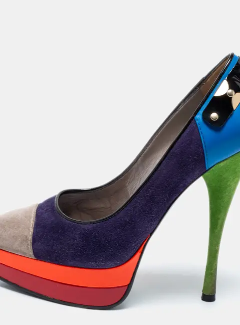 Versace Multicolor Suede And Leather Pointed Toe Platform Pumps Size 36