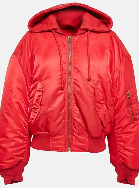 Vetements Red Synthetic Zip-Up Puffer Hooded Jacket M