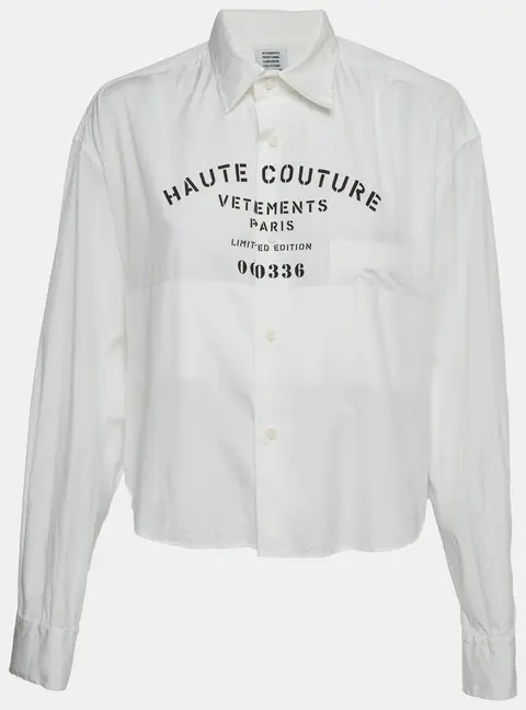 Vetements White Logo Haute Couture Poplin Cropped Shirt S