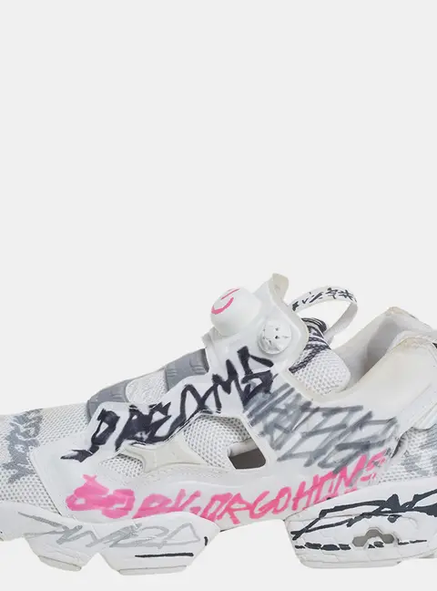 Vetements x Reebok White Doodle Print Fabric And Mesh Instapump Fury Low Top Sneakers Size 39