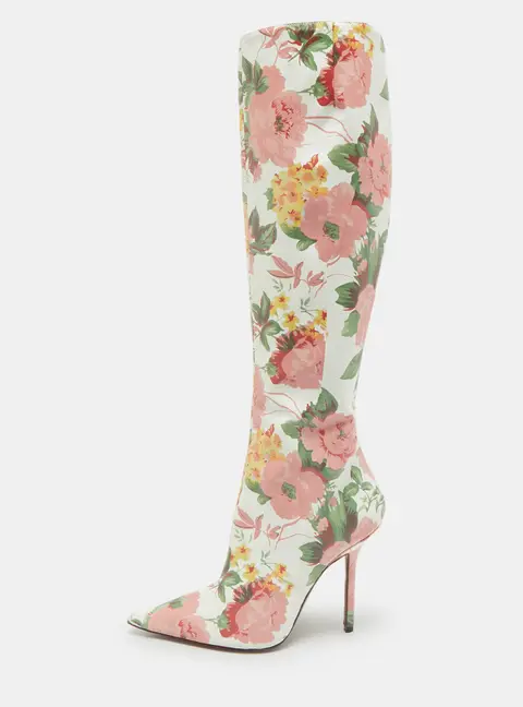 Vetements Multicolor Floral Print Paper Mache Knee Length Boots Size 39