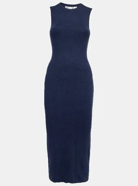 Victoria Beckham Navy Blue Knit Ribbed Sleeveless Maxi Dress XS
