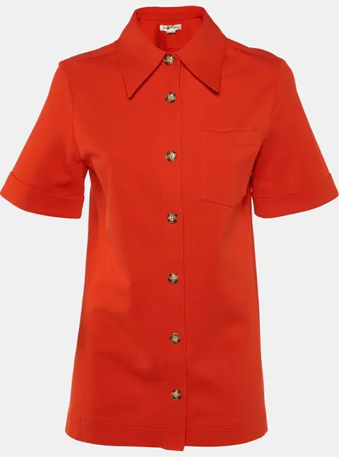 Victoria Beckham Red Jersey Fitted Button Front Shirt M