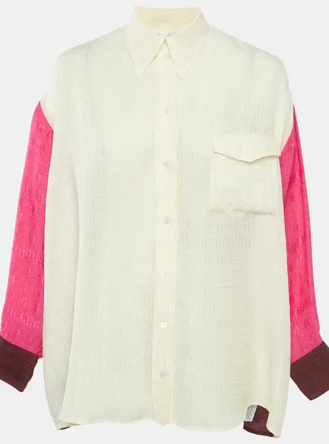 Victoria Beckham Multicolor/Cream Textured Crepe Oversized Shirt XS
