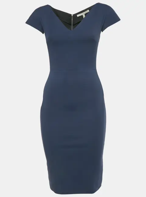 Victoria Beckham Navy Blue Cotton Blend Sheath Short Dress S