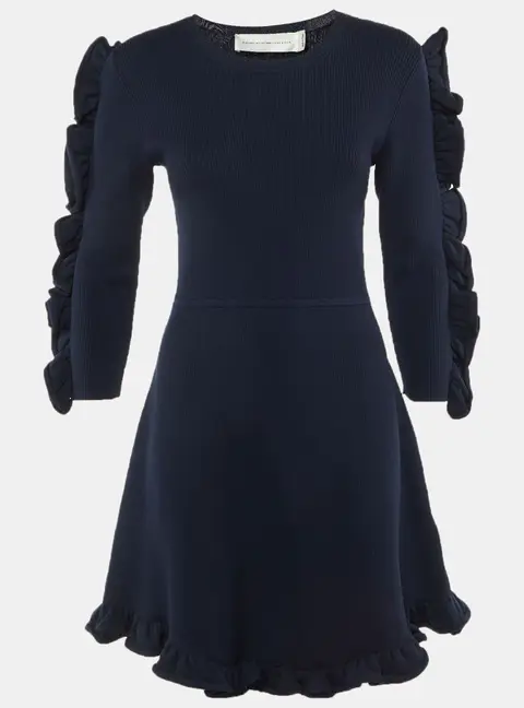 Victoria Beckham Navy Blue Jersey Knit Frill Detail Mini Dress M