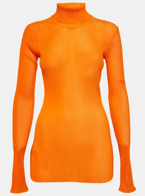 Victoria Beckham Orange Rib Knit Sheer Pullover S
