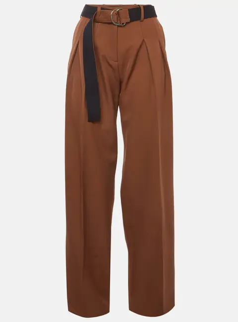 Victoria Beckham Brown Gabardine Belted Trousers S