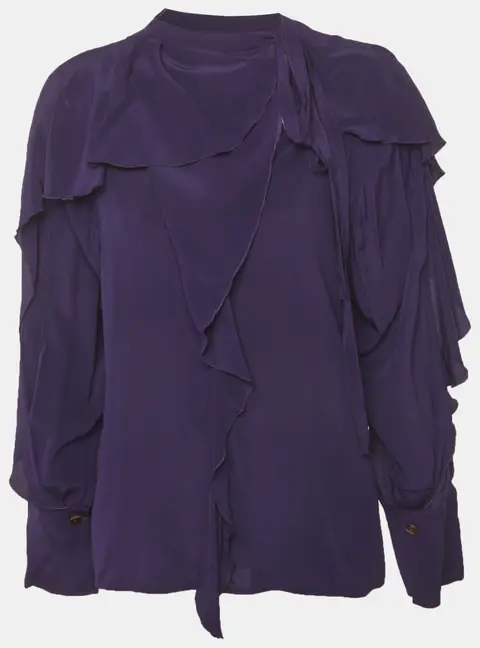 Victoria Beckham Purple Crepe Tie Detail Ruffle Blouse S