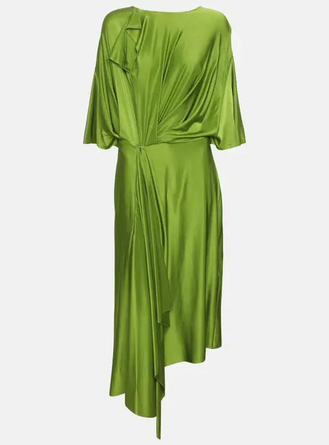 Victoria Beckham Green Stretch Satin Drape Midi Dress M