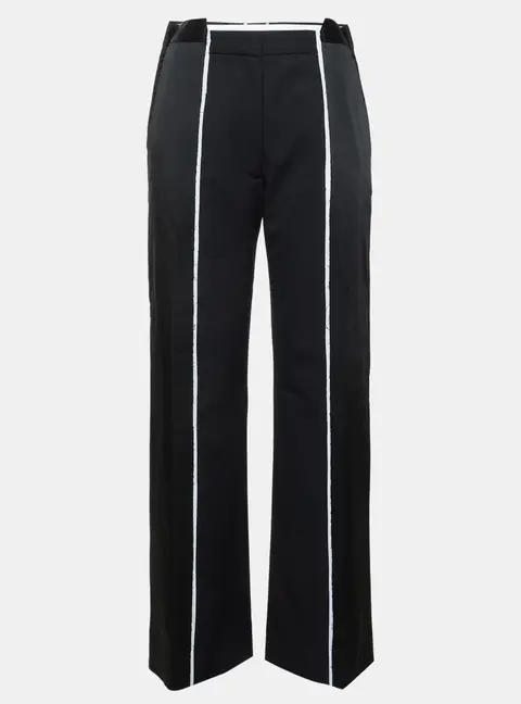 Victoria Beckham Black Satin and Wool Blend Deconstructed Trousers S
