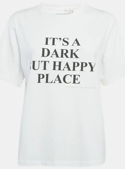 Victoria Victoria Beckham White Printed Cotton Crew Neck T-Shirt M
