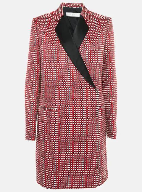 Victoria Beckham Red/Multicolor Basket Weave Linen Blend Coat M