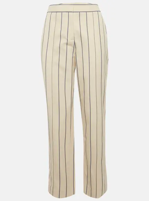 Victoria Victoria Beckham Beige Stripe Gabardine Cotton Trousers M