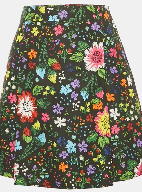 Victoria Victoria Beckham Black Floral Print Crepe Pleated Mini Skirt S