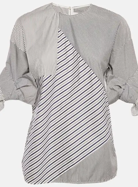 Victoria Victoria Beckham Blue Striped Cotton Patchwork Shirt S