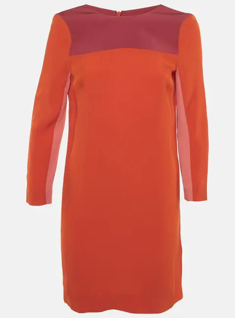 Victoria Victoria Beckham Orange Colorblock Crepe Shift Dress S