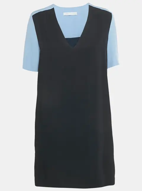 Victoria Victoria Beckham Blue Crepe V-Neck Shift Dress M