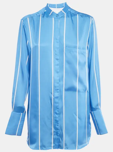 Victoria Victoria Beckham Blue Striped Satin Long Sleeve Shirt M