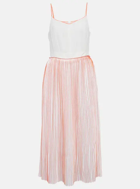 Victoria Victoria Beckham White/Orange Silk and Plisse Midi Dress M