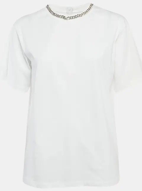 Victoria Victoria Beckham White Jersey Chain Detail T-Shirt XS