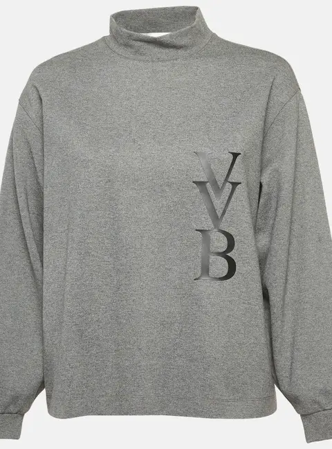 Victoria Victoria Beckham Grey Logo Applique Knit Sweatshirt S