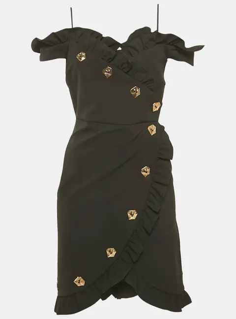 Violante Nessi Black Crepe Ruffled Wrap Style Mini Dress S