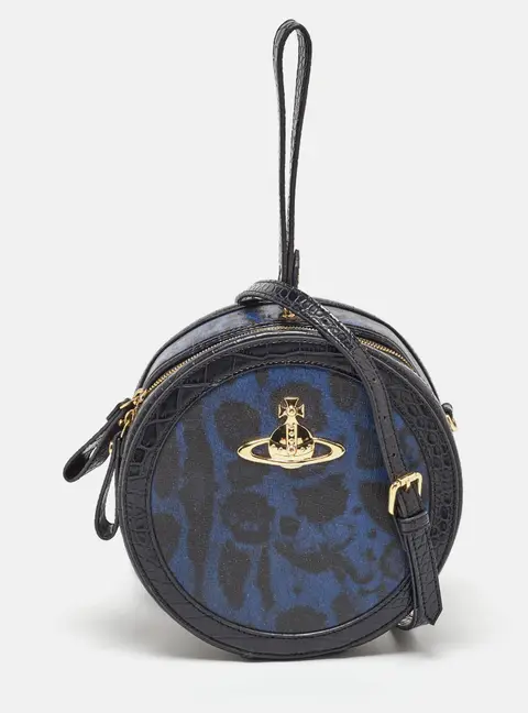 Vivienne Westwood Black Croc Embossed Leather and Leather Crossbody Bags