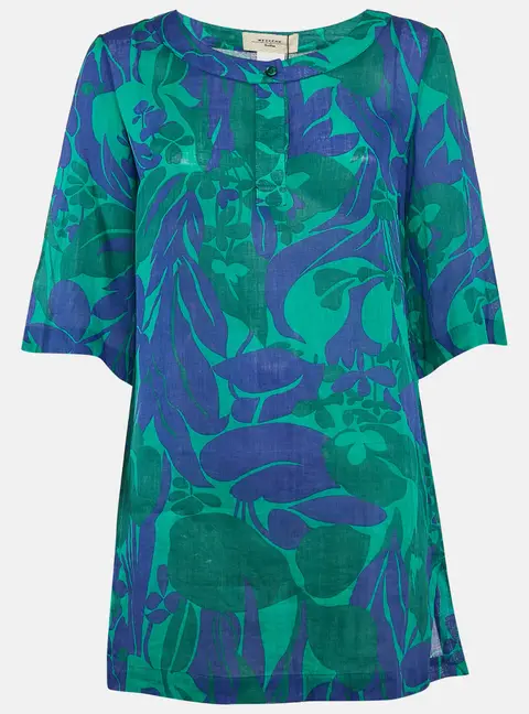 Weekend Max Mara Green/Blue Floral Print Ramie Buttoned Tunic S