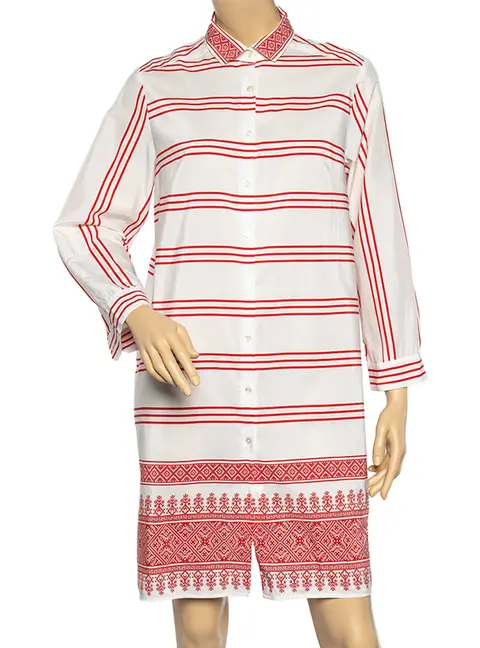 Weekend Max Mara White-Red Printed Cotton Short Shirt Dress L