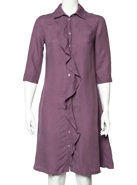Weekend Max Mara Purple Linen Ruffle Detail Button Front Midi Dress S