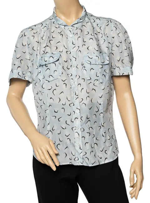 Weekend Max Mara Blue Printed Silk Button Front Top XL