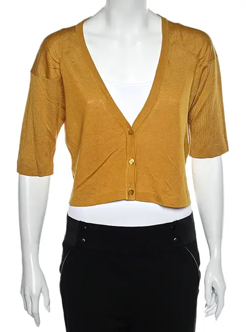 Weekend Max Mara Mustard Yellow Silk & Linen Cropped Cardigan L