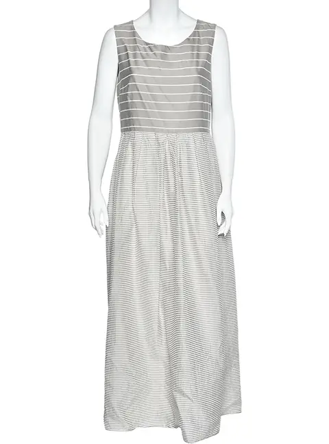 Weekend Max Mara Grey Cotton & Silk Striped Maxi Dress L
