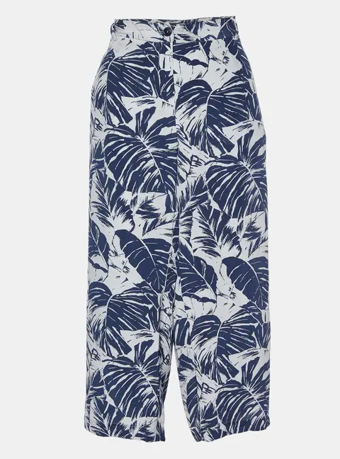 Weekend Max Mara Blue Tropical Print Silk Capri Pants L