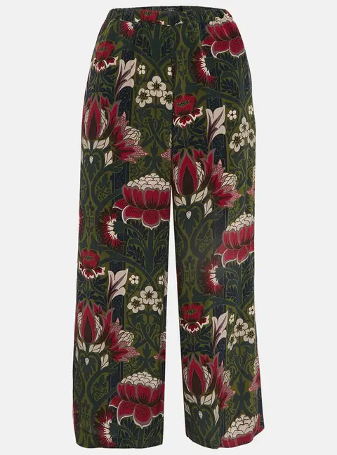 Weekend Max Mara Green Floral Print Silk Wide-Leg Pants S