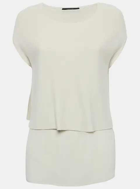 Weekend Max Mara Grey Knit and Silk Layered Top L