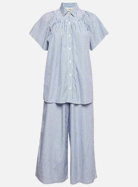 Weekend Max Mara Blue Stripe Cotton Capri Pants and Blouse Set S