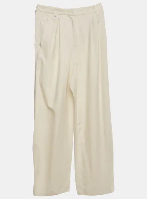 Weekend Max Mara Cream Linen Blend Pleated Wide-Leg Trousers L