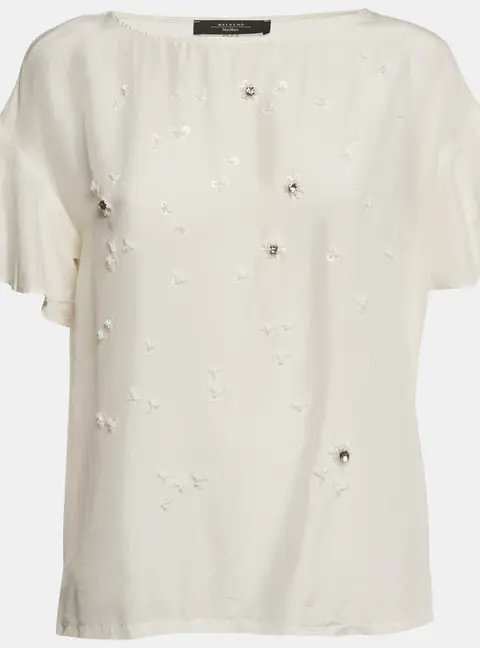 Weekend Max Mara White Sequin Embroidered Silk and Jersey Top L