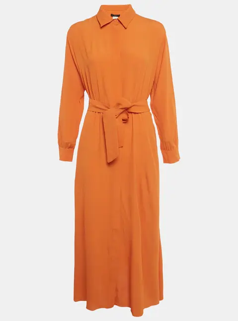 Weekend Max Mara Orange Crepe Belted Midi Dress M
