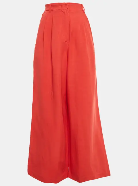 Weekend Max Mara X Lilly Aldridge Red Crepe & Linen Wide Leg Trousers M