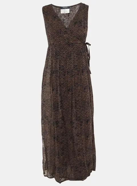 Weekend Max Mara Black /Brown Printed Crepe Wrap Around Sheer Maxi Dress M